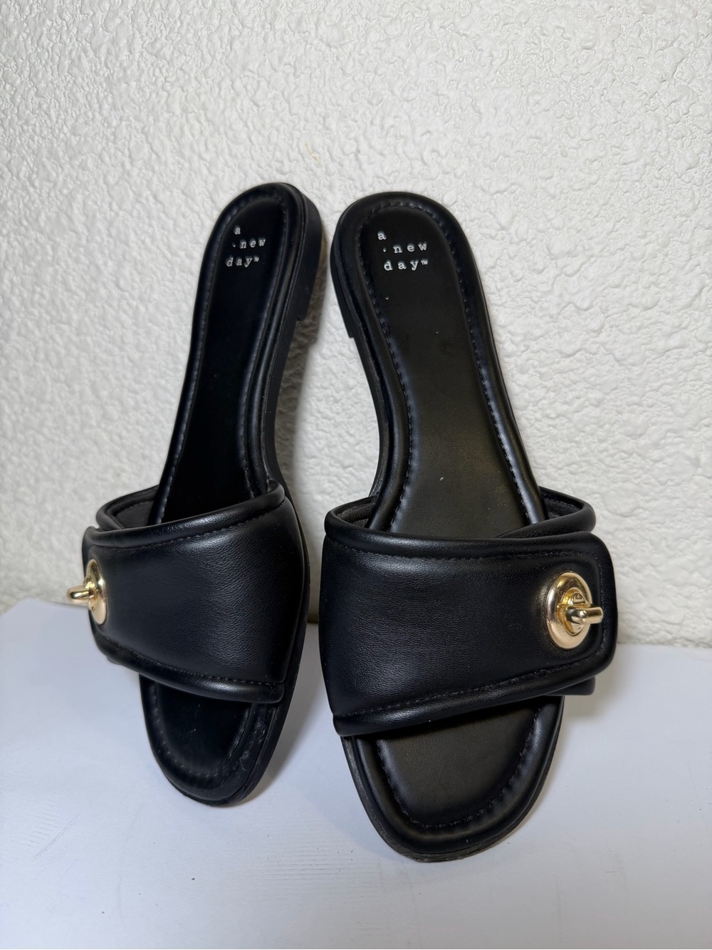 a new day Black Slide Sandals with Gold Accent Hardware - Picture 3 of 11